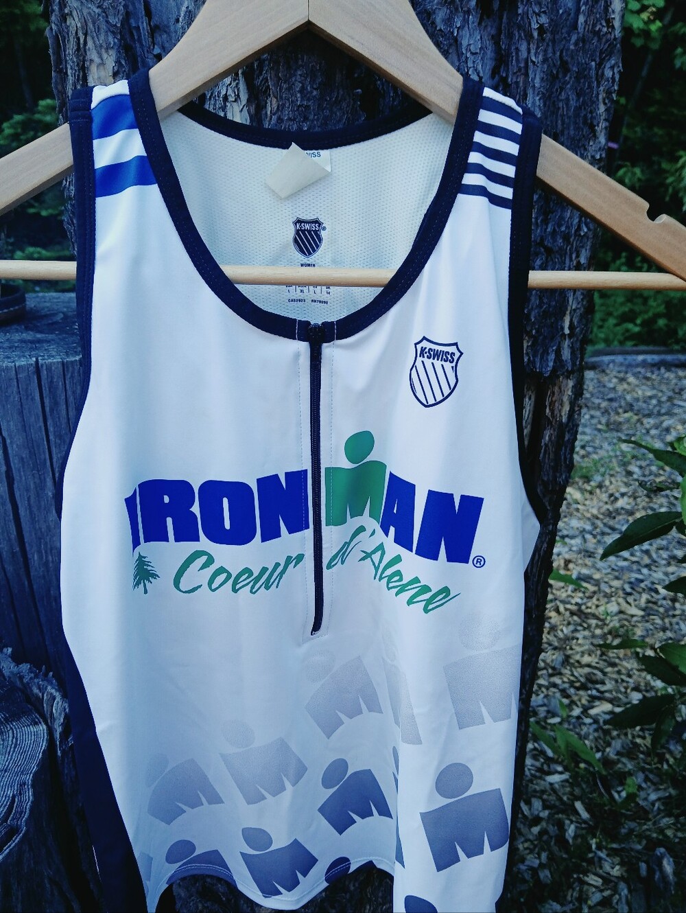 K-Swiss Women's White & Blue Ironman Coeur d'Alene Tank Top Large Cycling Jersey